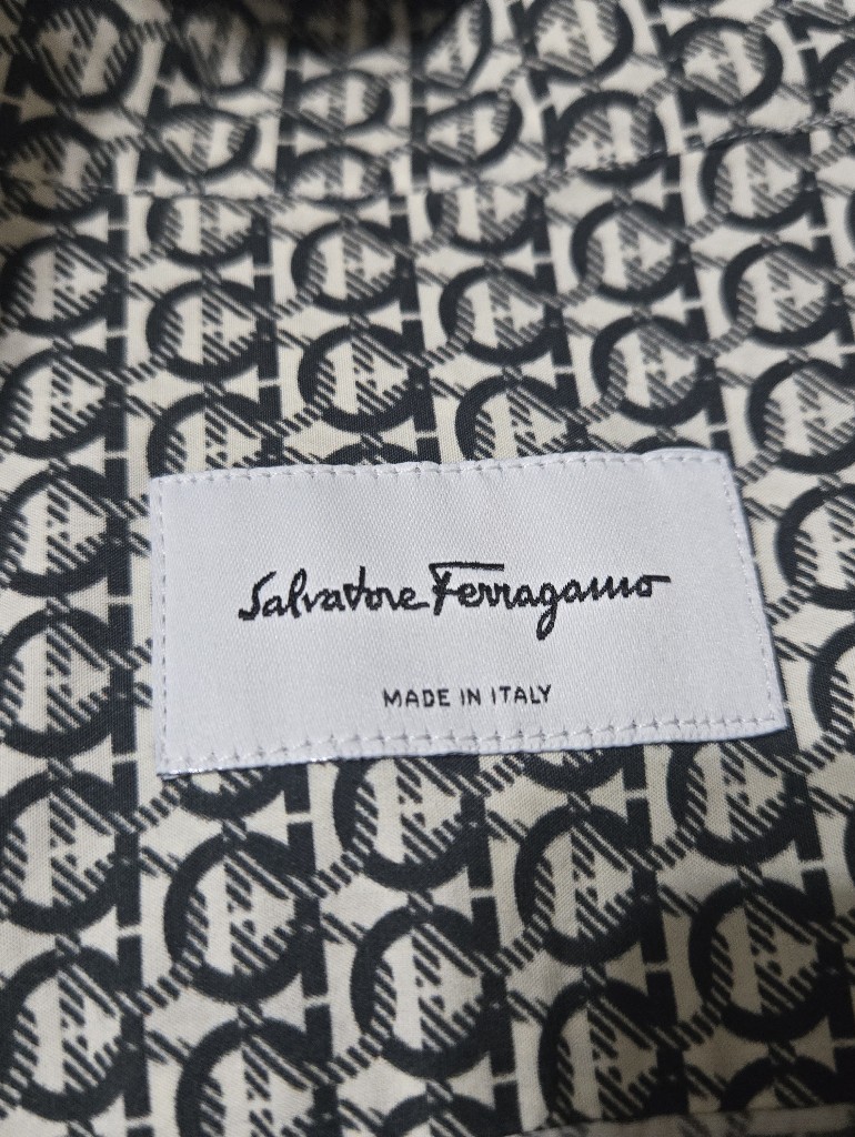 Salvatore Ferragamo Black-And-White Logo-Print Button-Down Shirt